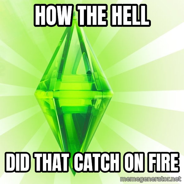 Sims meme: how the hell / did that catch on fire