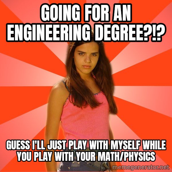 Jealous Girl meme: Going for an Engineering DEGree?!? / guess I'll just play with myself while you play with your math/physics