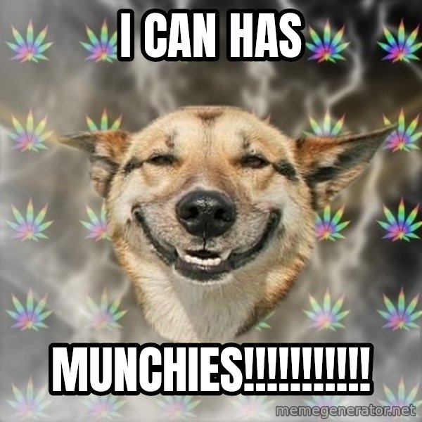 Stoner Dog meme: i can has / munchies!!!!!!!!!!!