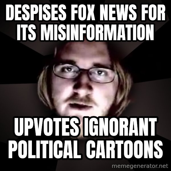 typical atheist meme: Despises fox news for its misinformation / upvotes ignorant political cartoons