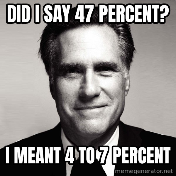 RomneyMakes.com meme: Did I say 47 percent? / I meant 4 to 7 percent
