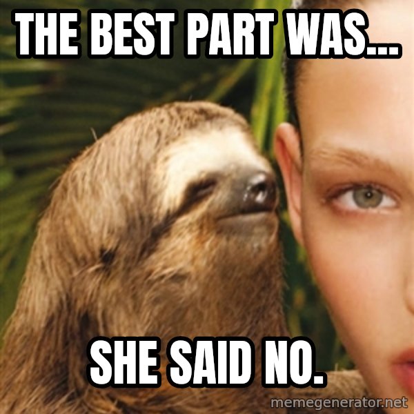The Rape Sloth meme: the best part was... / she said no.