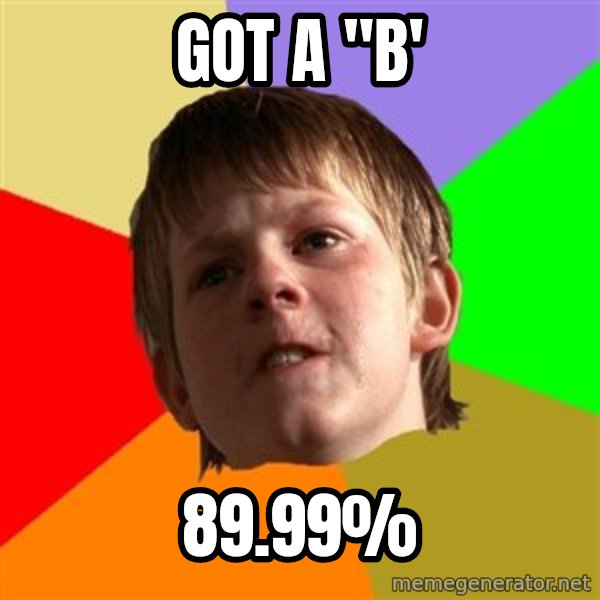 Angry School Boy meme: Got a "b' / 89.99%