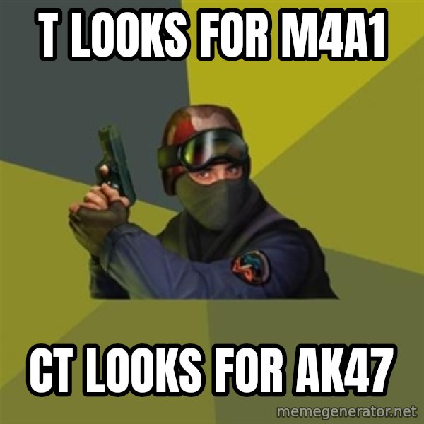 Counter Strike meme: t looks for m4a1 / ct looks for ak47