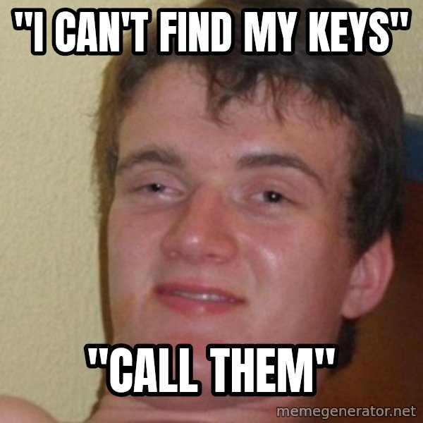 Really Stoned Guy meme: "I can't find my keys" / "call them"