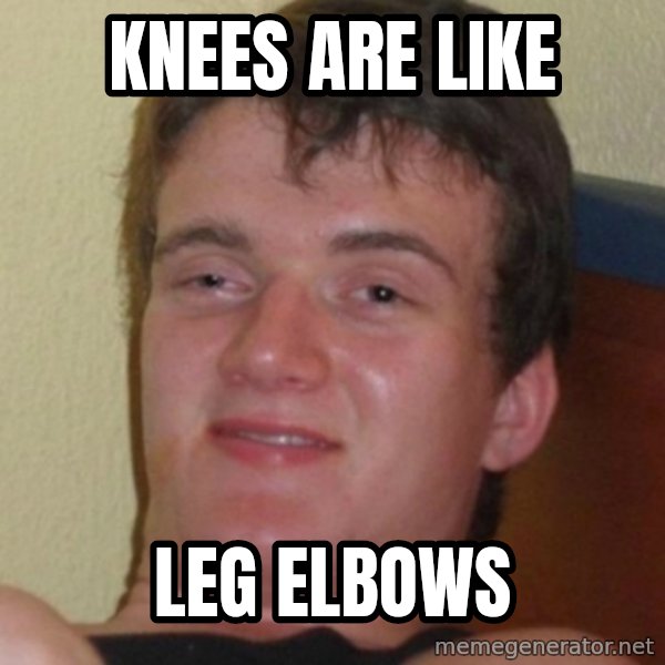 Stoner Guy meme: Knees are like / leg elbows