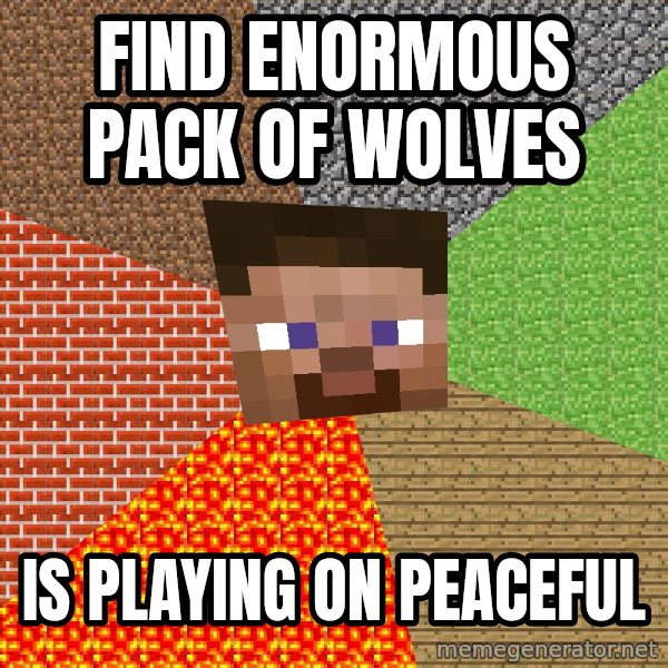 Minecraft Guy meme: Find enormous pack of wolves / is playing on peaceful