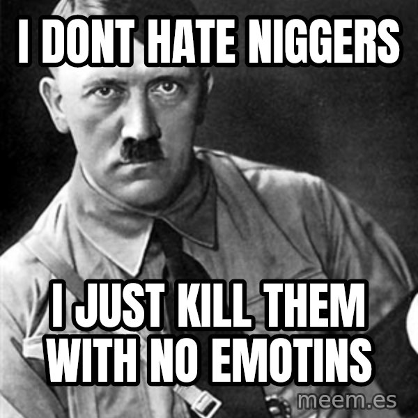 Hitler Advice meme: I DONT HATE NIGGERS / I JUST KILL THEM WITH NO EMOTINS