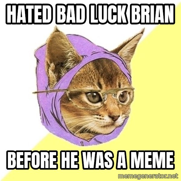 Hipster Kitty meme: Hated bad Luck brian / Before he was a meme