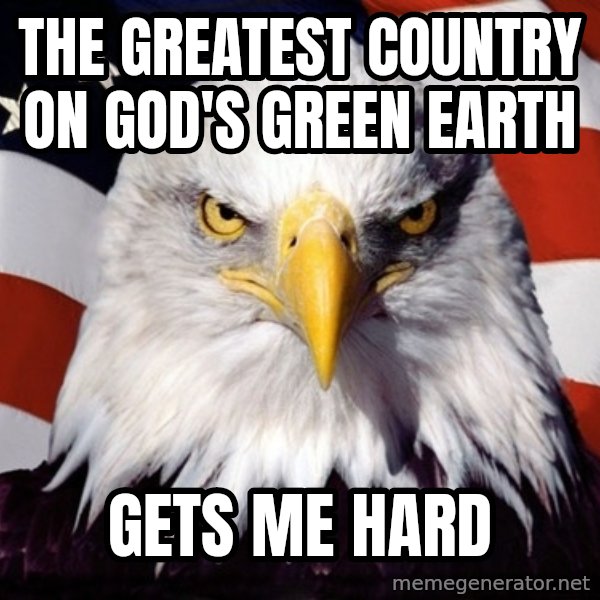 American Pride Eagle meme: The greatest country on god's green earth / gets me hard