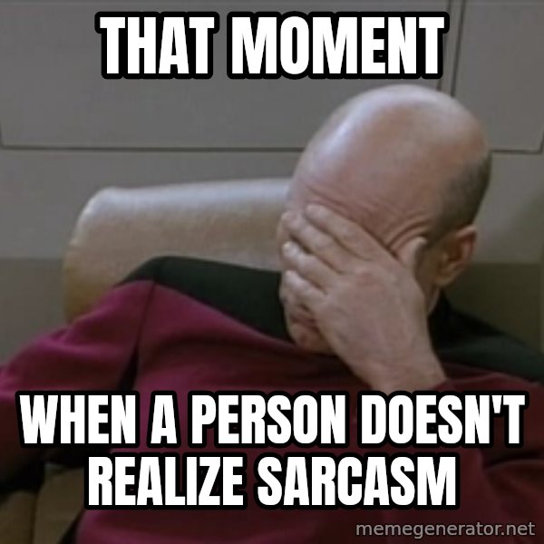 Picardfacepalm meme: That moment / when a person doesn't realize sarcasm