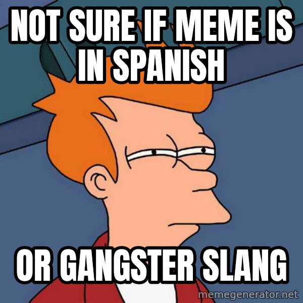 Futurama Fry meme: not sure if meme is in spanish / or  gangster slang