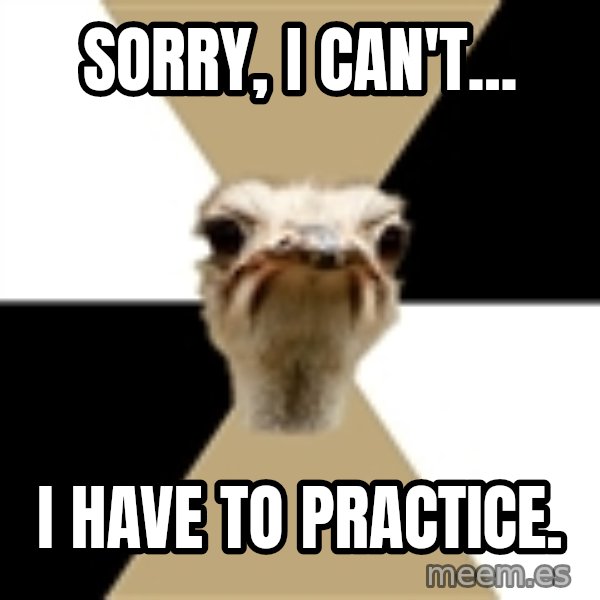 Music Major Ostrich meme: sorry, I can't... / I have to practice.