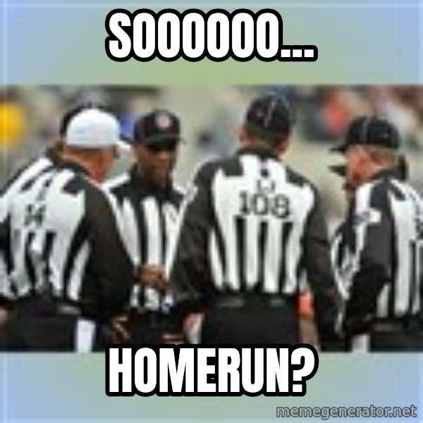 NFL Ref Meeting meme: soooooo... / homerun?