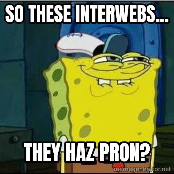 Spongebob Face meme: so these interwebs... / they haz pron?