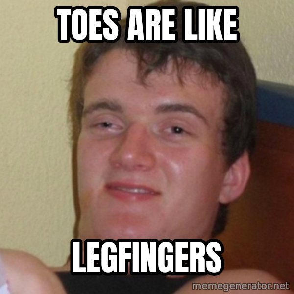 Really Stoned Guy meme: toes are like / legfingers