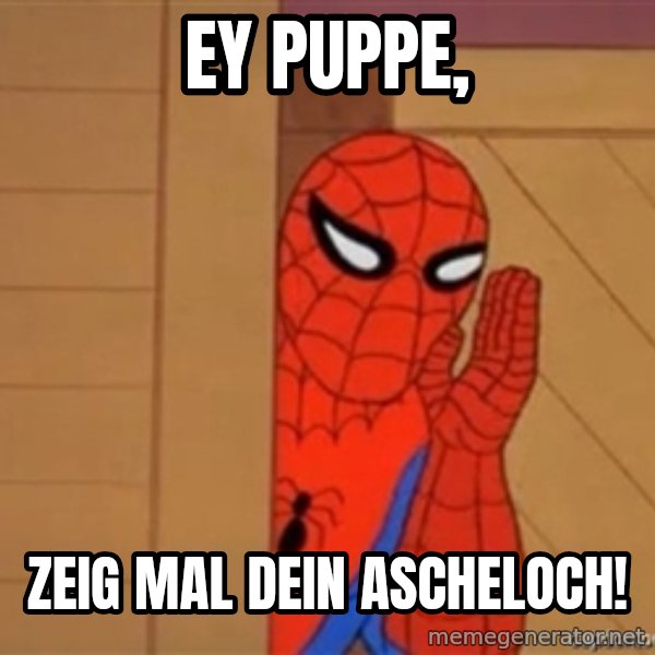 Psst spiderman meme: EY Puppe, / zeig mal dein Ascheloch!