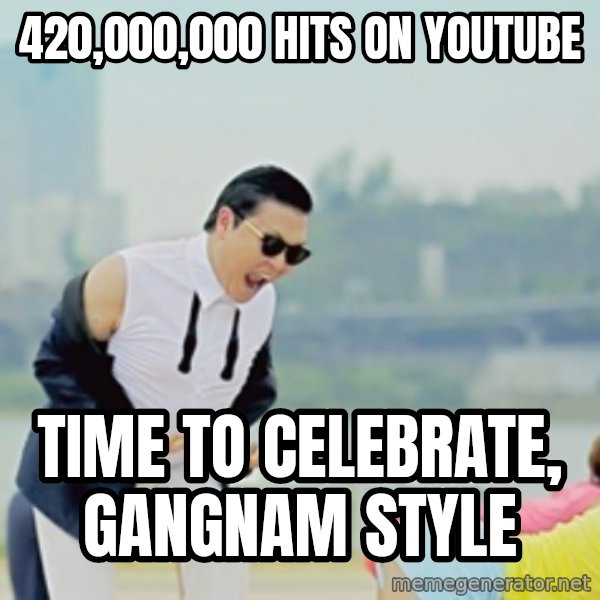 Gangnam Style meme: 420,000,000 hits on youtube / time to celebrate, Gangnam style