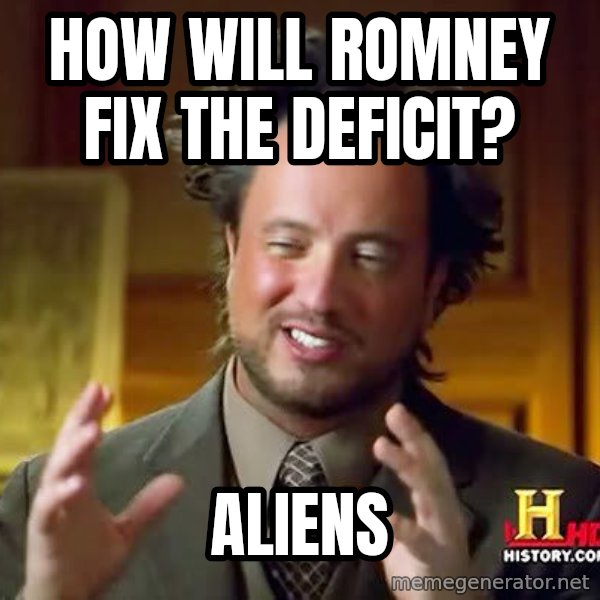 Ancient Aliens meme: How will Romney fix the deficit? / Aliens