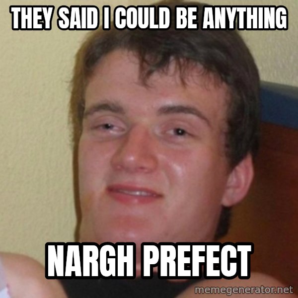 Really Stoned Guy meme: they said i could be anything / nargh prefect