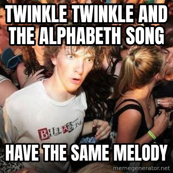 Sudden Realization Ralph meme: twinkle twinkle and the alphabeth song / have the same melody