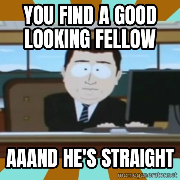 And it's gone meme: You find a good looking fellow / aaand he's straight