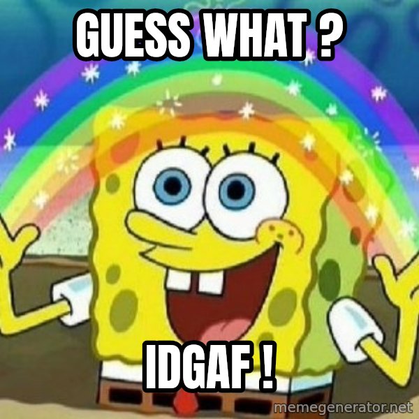 See? Nobody Cares meme: guess What ? / Idgaf !