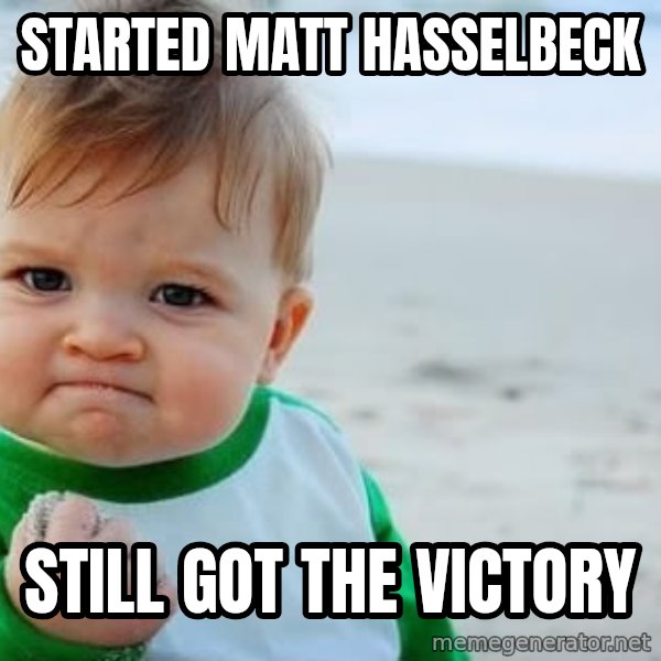 Success Kid meme: Started matt hasselbeck / still got the victory