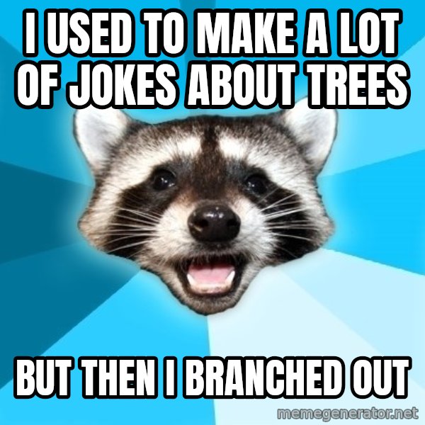 Lame Pun Coon meme: I used to make a lot of jokes about trees / but then i branched out