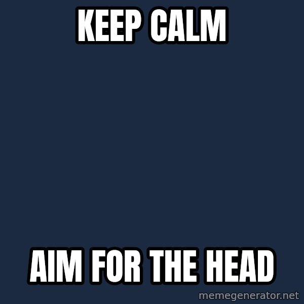Keep Calm meme: KEEP CALM / AIM FOR THE HEAD