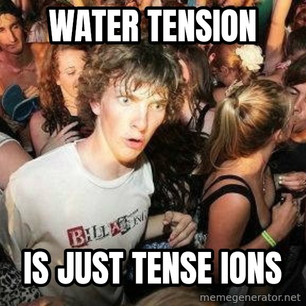 -Sudden Clarity Clarence meme: Water Tension / is just tense ions