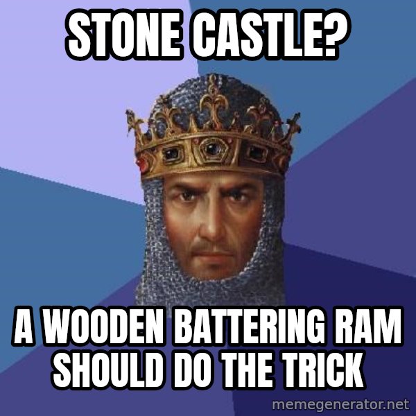 Age Of Empires meme: Stone castle? / a wooden battering ram should do the trick