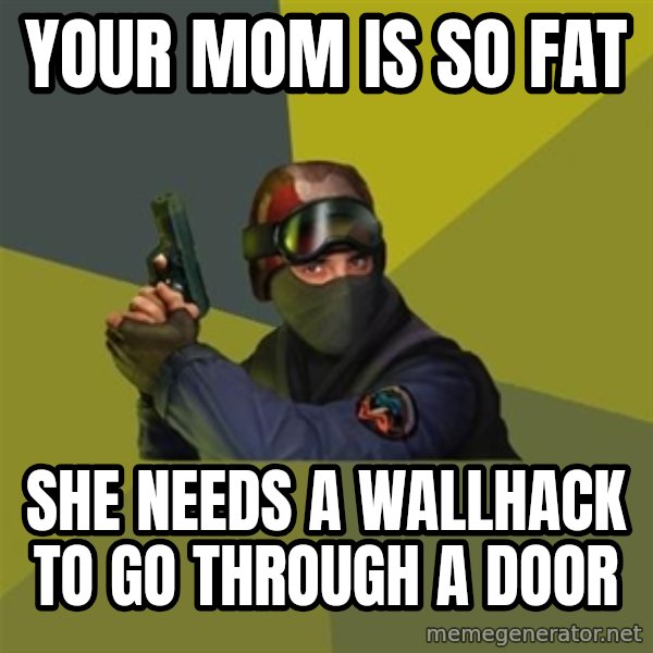 Counter Strike meme: Your mom is so fat / she needs a wallhack to go through a door