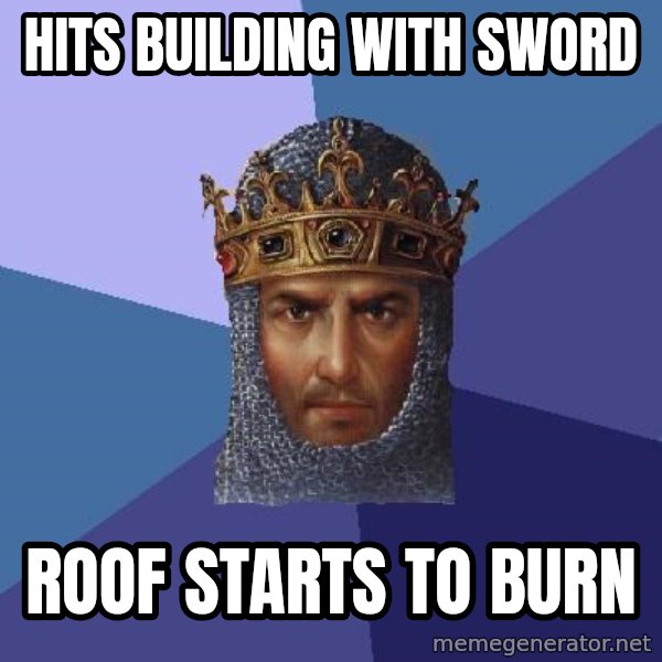 Age Of Empires meme: Hits Building with Sword / roof starts to burn