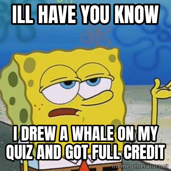 I'll have you know Spongebob meme: Ill have you know / I DREW A whale on my quiz and got full credit
