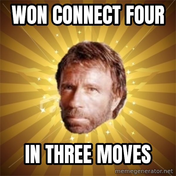 Chuck Norris Advice meme: won connect four / in three moves