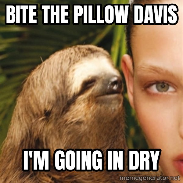 The Rape Sloth meme: Bite the pillow davis / i'm going in dry