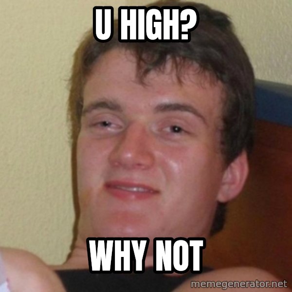 Really Stoned Guy meme: u high? / why not