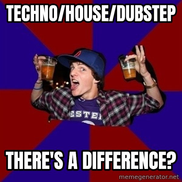 Sunny Student meme: techno/HOUSE/dubstep / there's a difference?