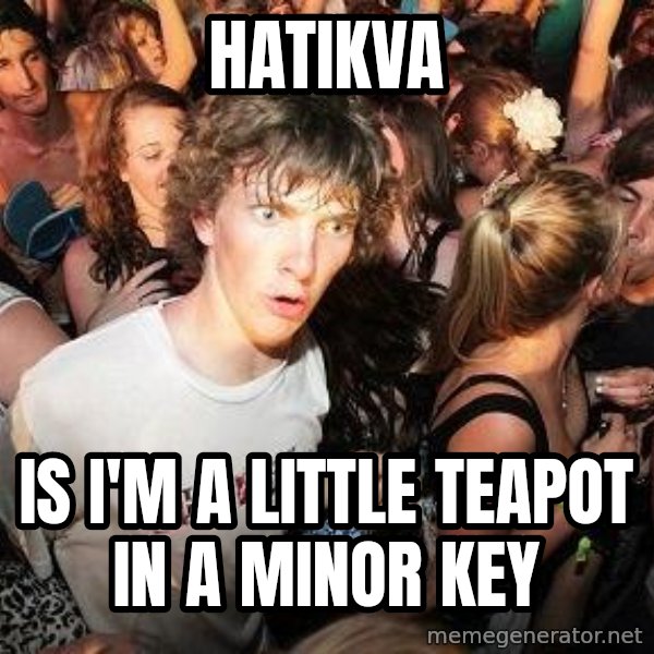 Sudden Realization Ralph meme: Hatikva / is i'm a little teapot in a minor key