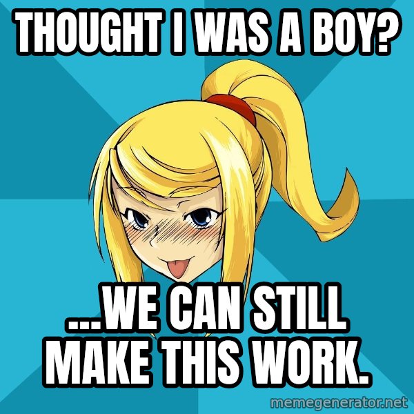 Horney Samus meme: tHOUGHT I WAS A BOY? / ...We can still make this work.