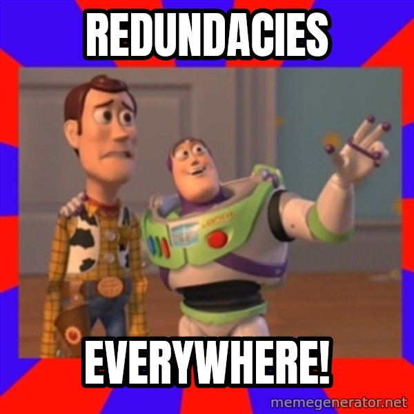 X, X Everywhere  meme: redundacies / everywhere!