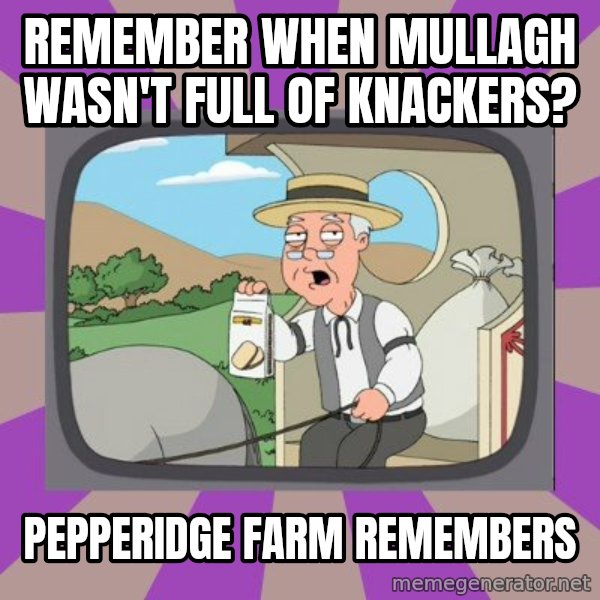 Pepperidge Farm Remembers FG meme: Remember when mullagh wasn't full of knackers? / pepperidge farm remembers