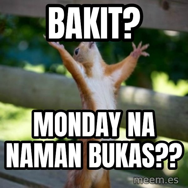Praising Squirrel meme: bakit? / monday na naman bukas??