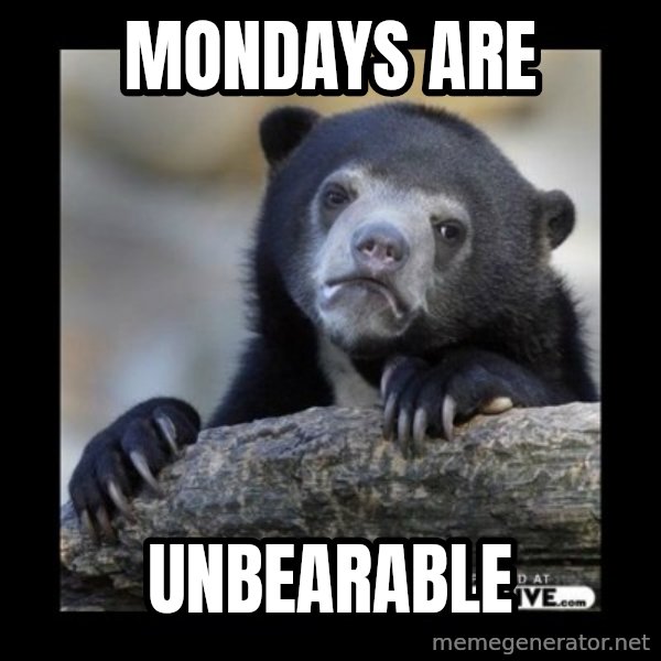 sad bear meme: Mondays are / Unbearable
