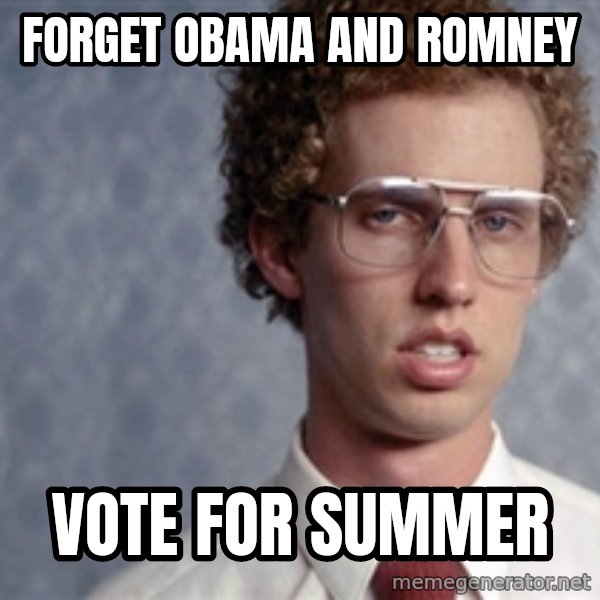 Napoleon Dynamite meme: Forget Obama and romney / vote for summer