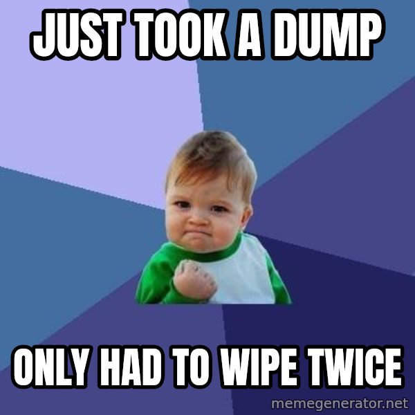 Success Kid meme: just took a dump / only had to wipe twice
