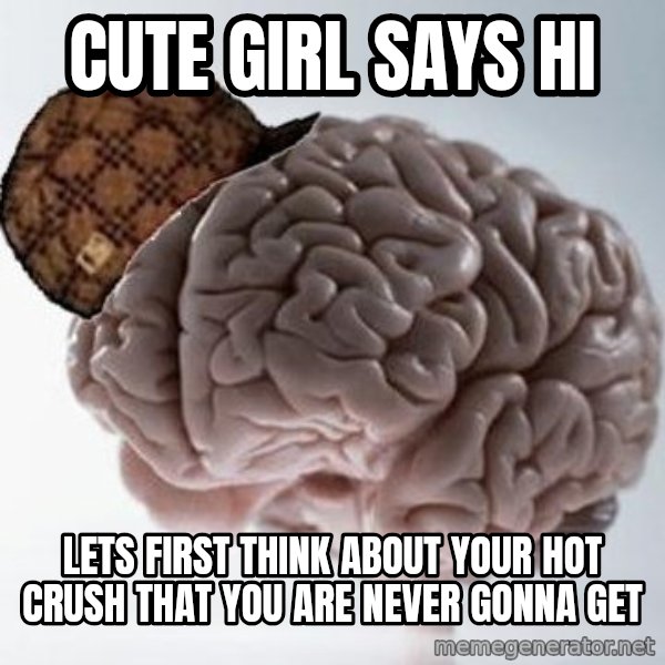 Scumbag Brain meme: Cute girl says hi / lets first think about your hot crush that you are never gonna get