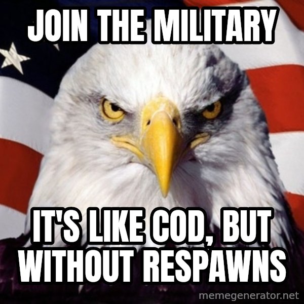 American Pride Eagle meme: JOIN THE MILITARY / It's like COD, but without respawns