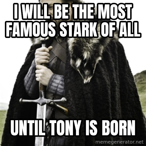 Ned Stark meme: I will be the most famous stark of all / Until tony is born
